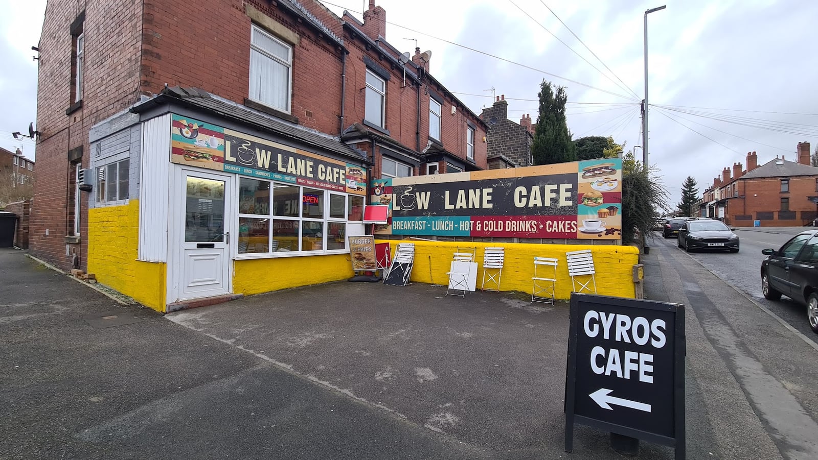 The yellow Low Lane Cafe shopfront at 256A Low Lane
